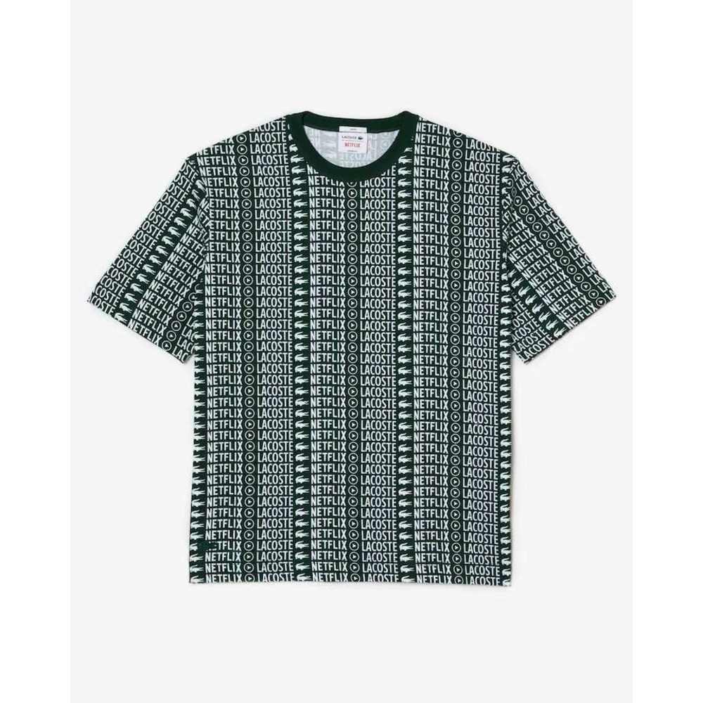 Lacoste Green X Netflix Collab T-Shirt All Over Print Logo Unisex Tee